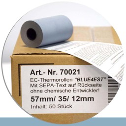 Zeige Details für 50 Öko-EC-Rollen 57 / 14m / 12 - Blue4est® - mit SEPA-Text Bild von 50 Öko-EC-Rollen 57 / 14m / 12 - Blue4est® - mit SEPA-Text