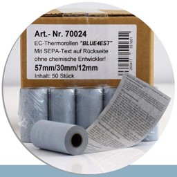 Zeige Details für 50 Öko-EC-Rollen 57 / 10m / 12 - Blue4est® - mit SEPA-Text Bild von 50 Öko-EC-Rollen 57 / 10m / 12 - Blue4est® - mit SEPA-Text