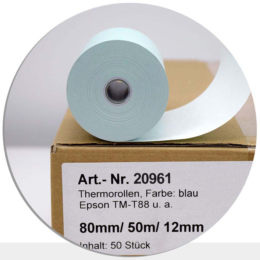 Bild von 50 Thermorollen 80 / 50m / 12 - farbig blau gelb grün rosa
