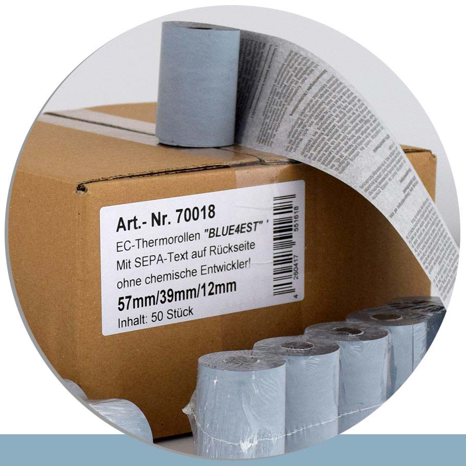 Bild von 50 Öko-EC-Rollen 57 / 18m / 12 - Blue4est® - mit SEPA-Text