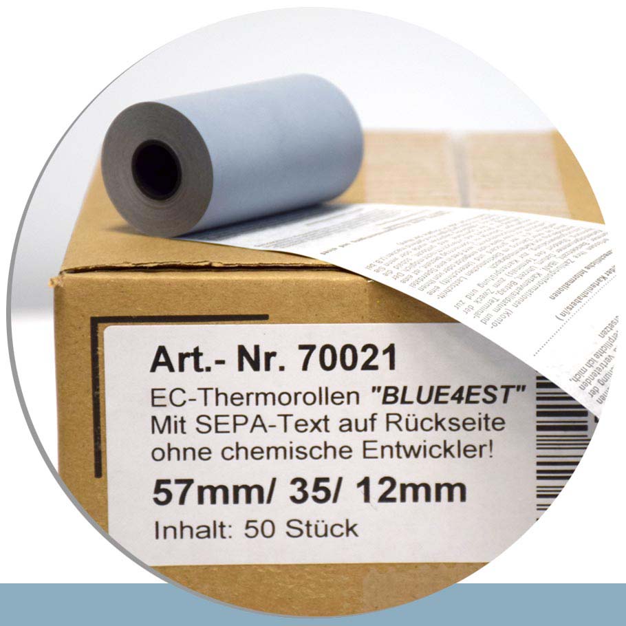 Bild von 50 Öko-EC-Rollen 57 / 14m / 12 - Blue4est® - mit SEPA-Text