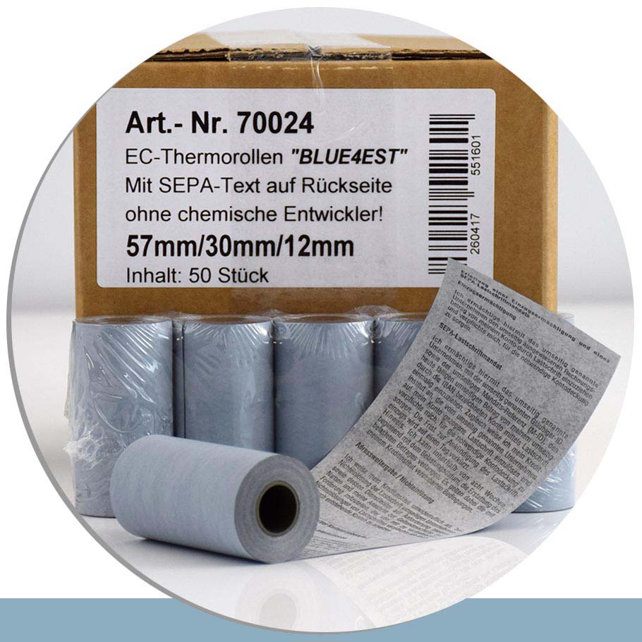 Bild von 50 Öko-EC-Rollen 57 / 10m / 12 - Blue4est® - mit SEPA-Text