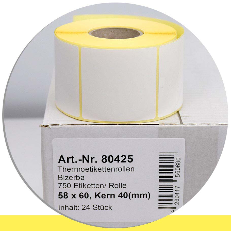 Bild von 20 Etikettenrollen mit Etikettenformat 58mm x 60mm