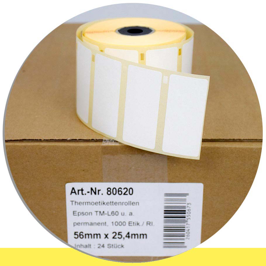 Bild von 24 Etikettenrollen mit Etikettenformat 56mm x 25,4mm