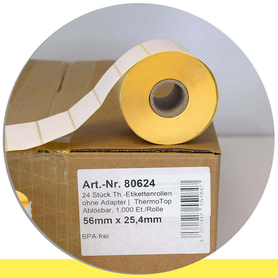 Bild von 24 Etikettenrollen mit Etikettenformat 56mm x 25,4mm