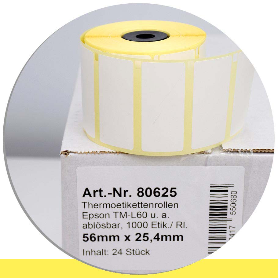Bild von 24 Etikettenrollen mit Etikettenformat 56mm x 25,4mm